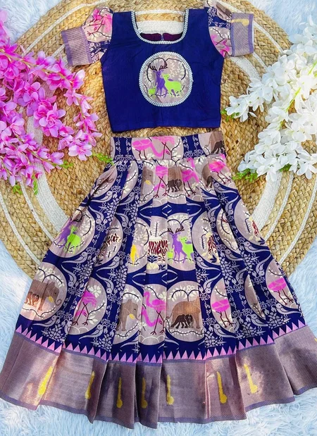 Ajd 8094 Pure Cotton Silk Kids Wear Lehengha Choli